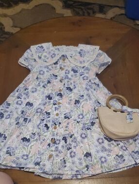 Shabby Chic Pastel Floral Button-Front Dress in Pink, Blue & Cream